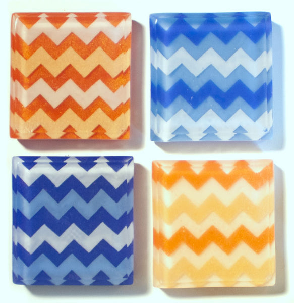 Geometric blue and orange chevron soaps by Soapso