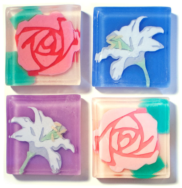 Handmade floral rose and iris soaps for gardener gifts - Soapso